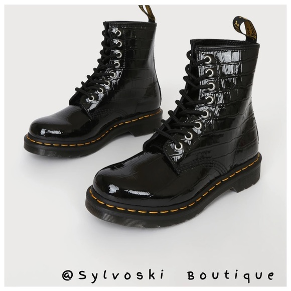 🆕 DR MARTENS 1460 W Black Patent Lamper Leather Croc 8-Eye Boots NWT - Picture 4 of 10